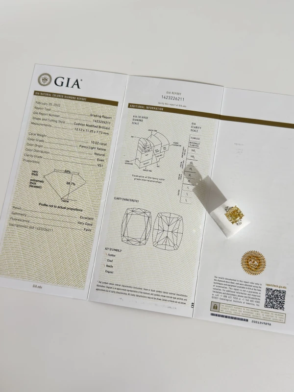 DeRosa CUSHION DIAMOND 10.02 CT FANCY LIGHT YELLOW/VS1 RING (GIA) R5831043B 5