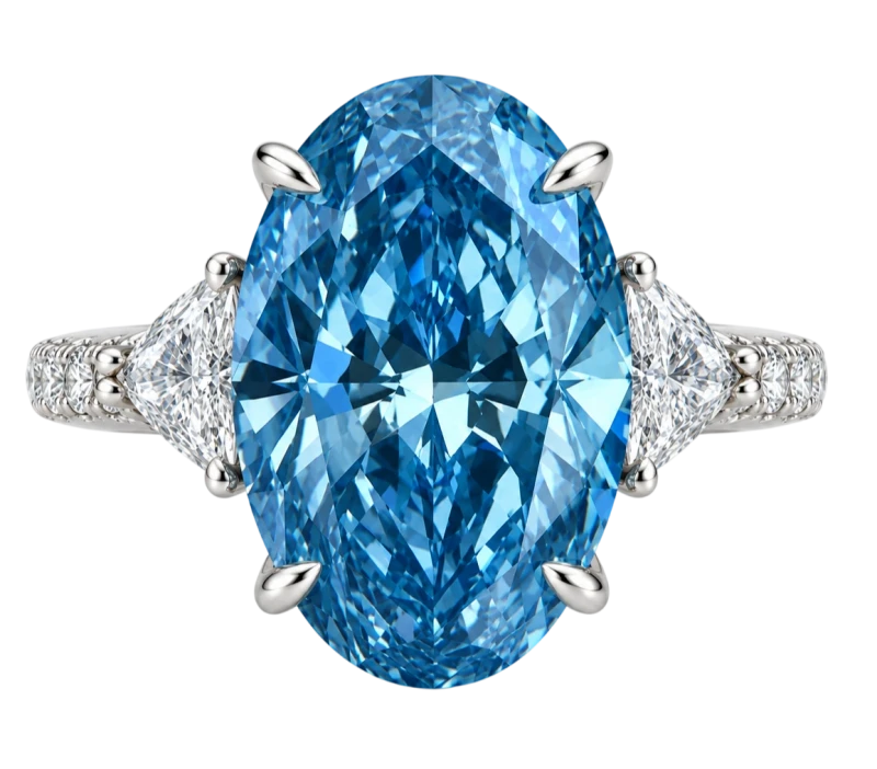 OVAL DIAMOND 7.03 CT FANCY VIVID BLUE*/INTERNALLY FLAWLESS RING (GIA)