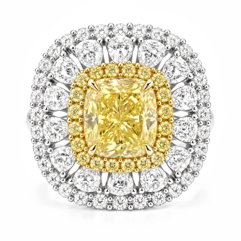 CUSHION DIAMOND 1.00 CT FANCY LIGHT YELLOW/VS2 RING (SIZE 53) GIA