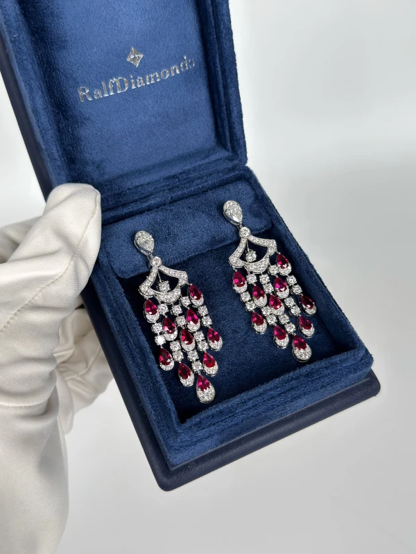 RalfDiamonds PEAR RUBY 7.00 CT & DIAMONDS 6.92 CT EARRINGS RFD7854 6