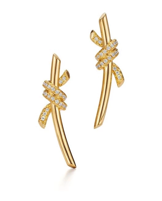 Tiffany Knot Earrings in Yellow Gold with Diamonds