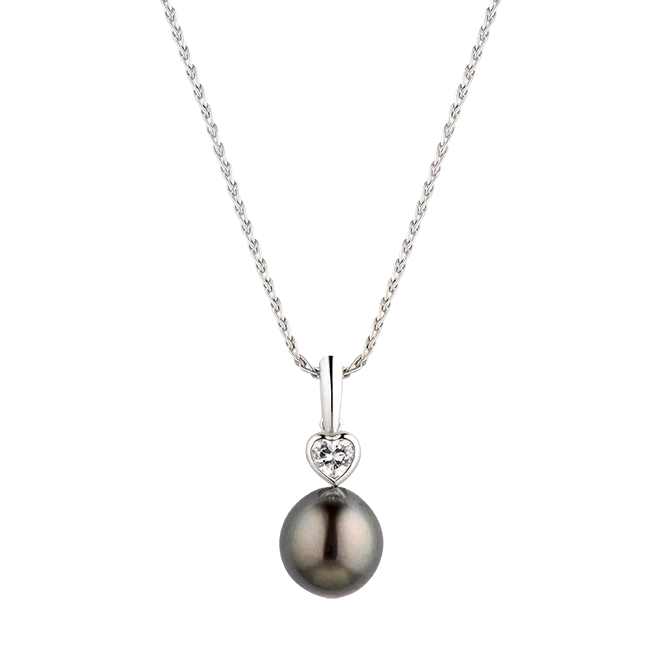 AKOYA PEARL AND HEART DIAMOND PENDANT
