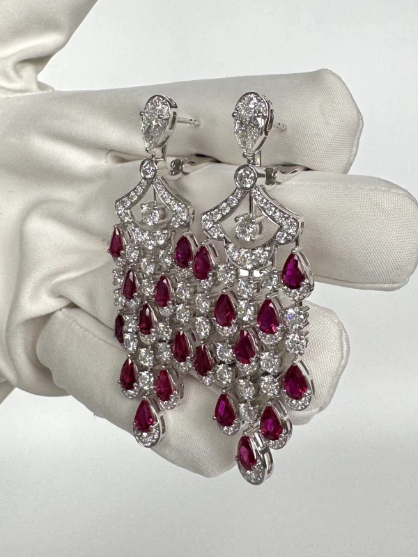 RalfDiamonds PEAR RUBY 7.00 CT & DIAMONDS 6.92 CT EARRINGS RFD7854 5