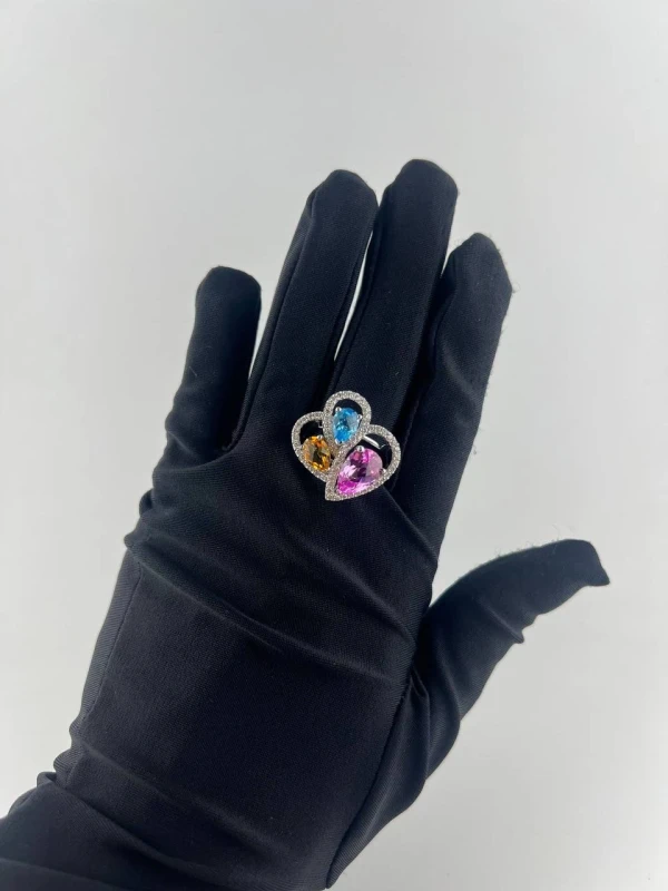 RalfDiamonds MULTI GEMSTONES RING, ROSE SAPPHIRE, BLUE TOPAZ, ORANGE CITINE RDR MULTIGEM STONES 3