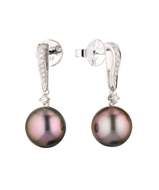 EARRINGS WITH BLACK PEARLS, WHITE GOLD