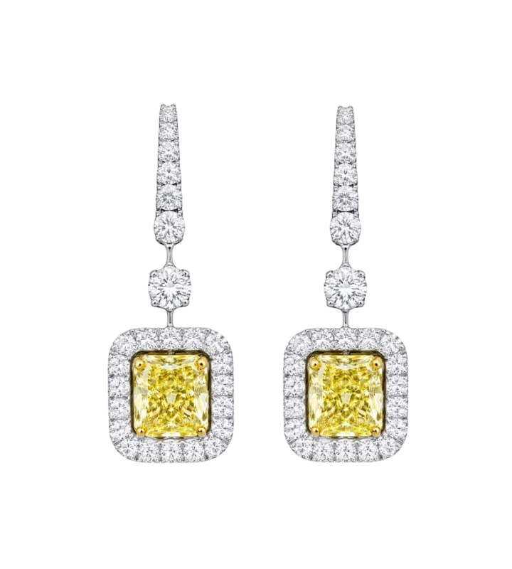 RADIANT DIAMOND 1.76-2.03 CT FANCY YELLOW/VVS2 EARRINGS