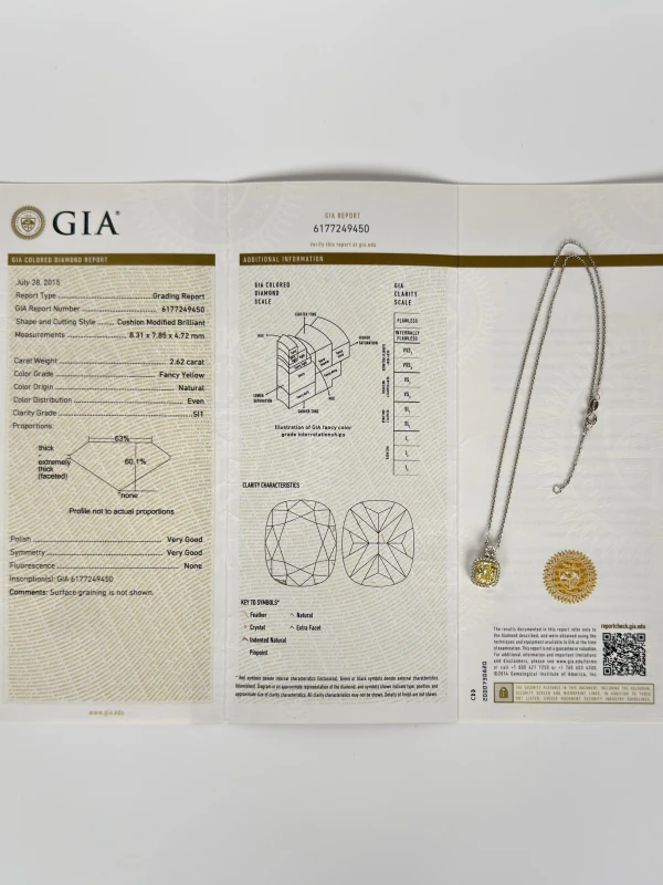 Earrings without a brand CUSHION DIAMOND 2.62 CT FANCY YELLOW/SI1 PENDANT (GIA) NN2.62CT FY/SI 4