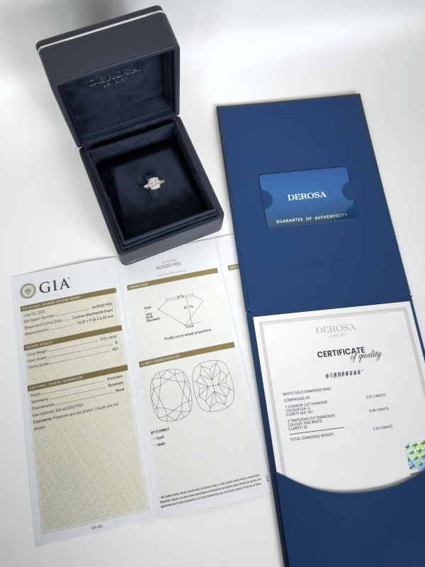 DeRosa CUSHION DIAMOND 5.01 CT G/VS1 RING (GIA) R443550B 4