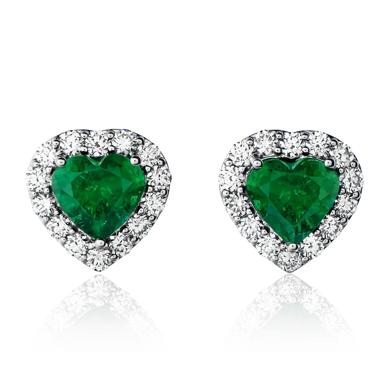 HEART EMERALD 3.01-3.05 CT VIVID GREEN EARRINGS