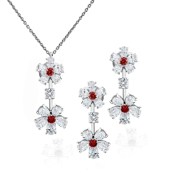 DOUBLE FLOWER DIAMOND & RUBY SET