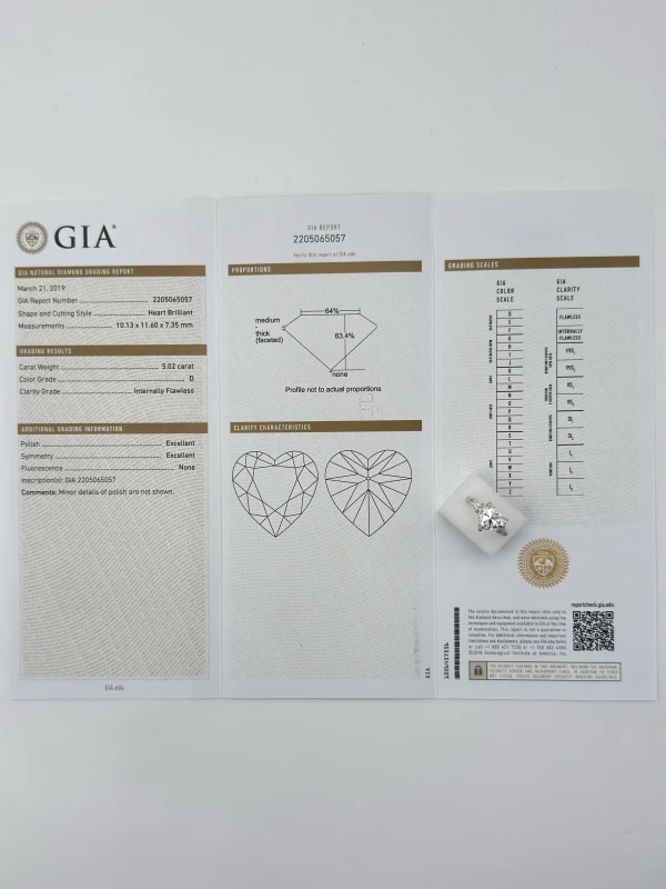 Earrings without a brand HEART DIAMOND 5.02 CT D/INTERNALLY FLAWLESS RING (GIA) NN5.02D/IF 4