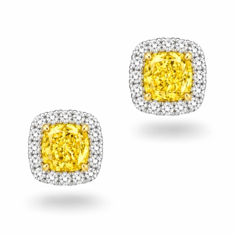 YELLOW CUSHION DIAMOND EARRINGS 2.39 CT (GIA)