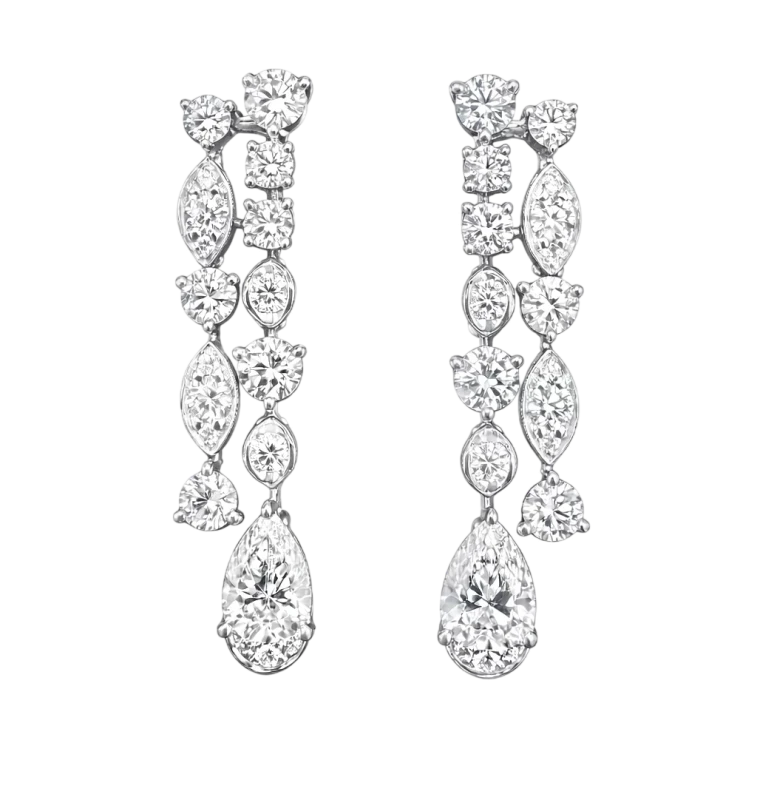 White Gold Pear Shape And Round Diamond Earrings