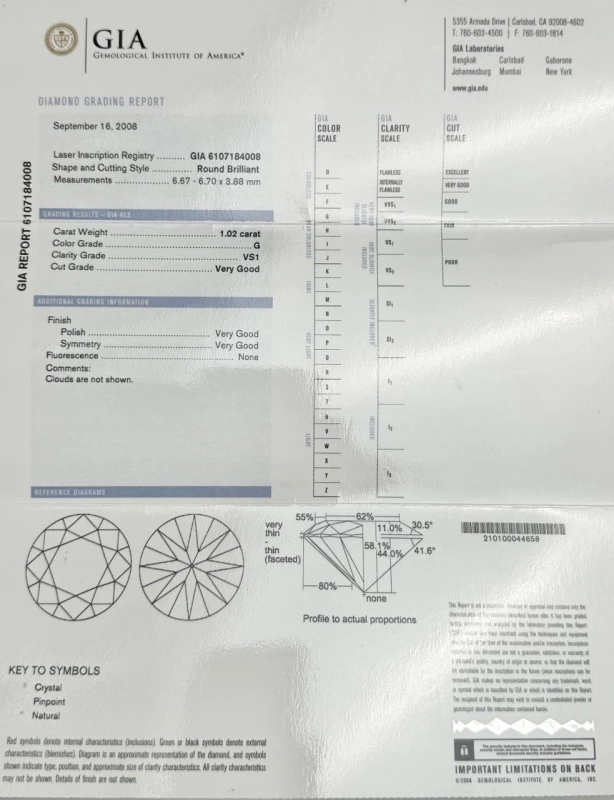 Earrings without a brand DIAMOND RING 1.02 CT G/VS1 1.02 ct g/vs1 5