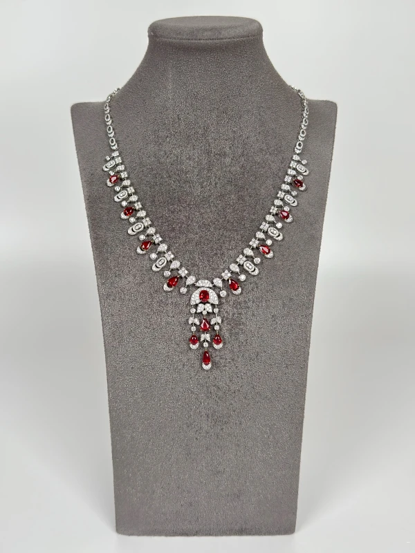 No name VIVID RED RUBY&DIAMONDS NECKLACE nnR1.30 3