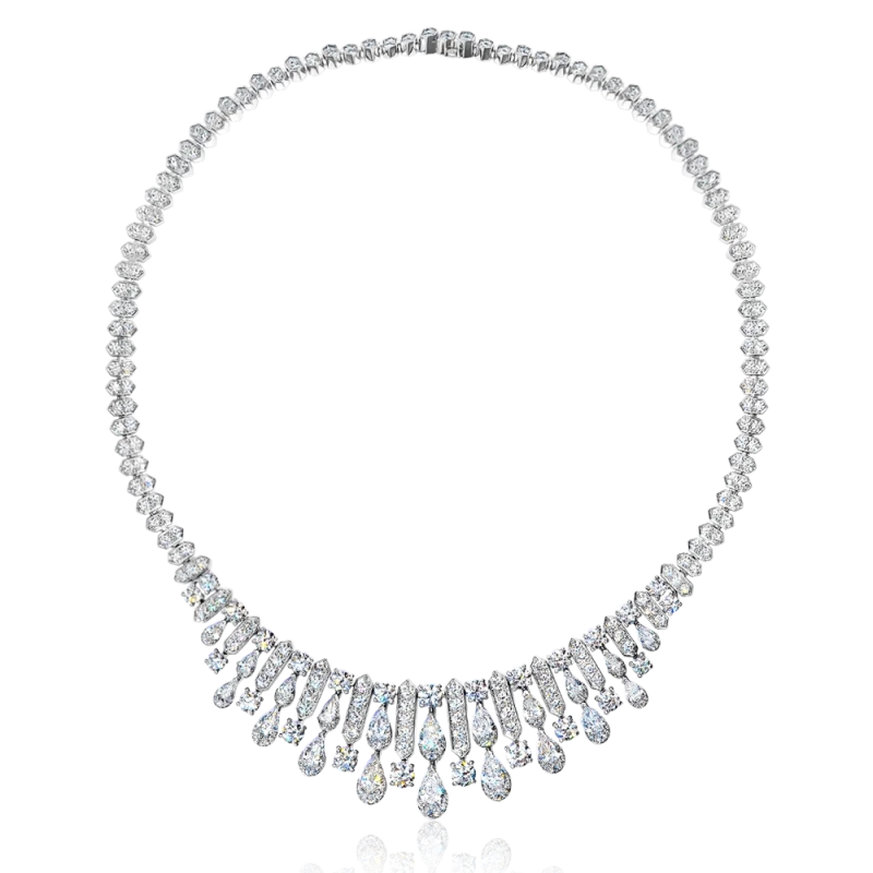 GRAFF WHITE ROUND, PEAR SHAPE AND BAGUETTE DIAMOND FRINGE NECKLACE 29,85 CT RGN769 1