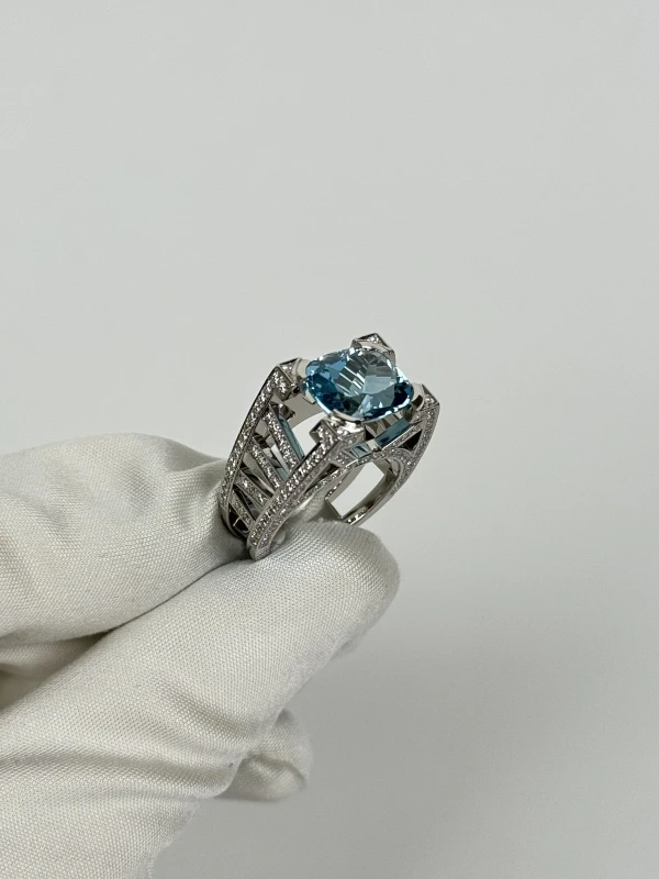 Harry Winston SUSPENSION RING, AQUAMARINE 5.18 CT (SIZE 54) HW5.18CT 4