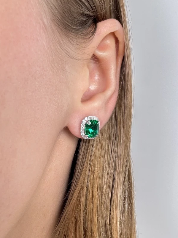DeRosa Emerald 2.20 - 2.15 ct Vivid Green and Diamond Earrings (GRS) E705667 2