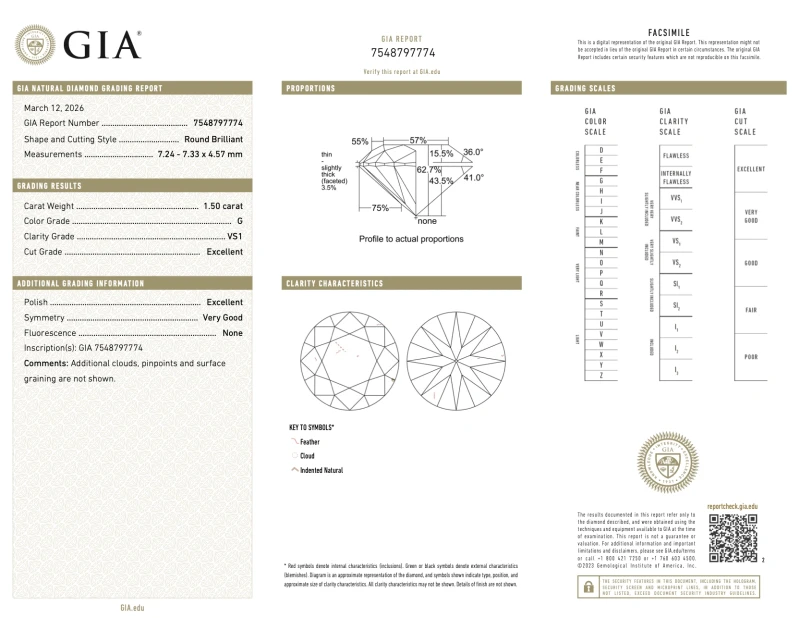 Earrings without a brand ROUND DIAMOND 1.50-1.50 CT G/VS1 EARRINGS (GIA) 7472-NN1.50-1.50 CT G/VS1 2