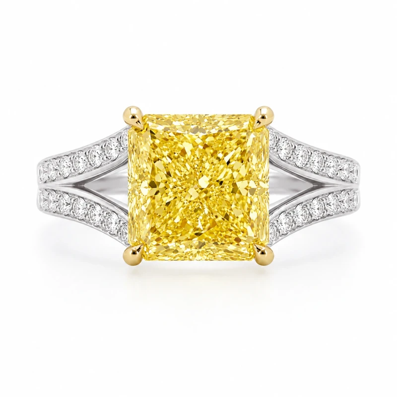 RADIANT DIAMOND 4.78 CT FANCY INTENSE YELLOW/VS1 RING (GIA)