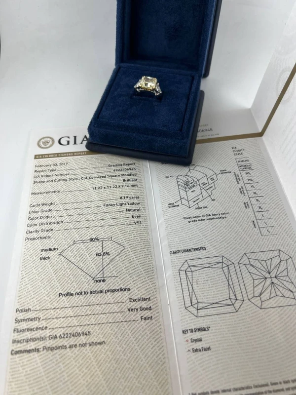 Earrings without a brand С БРИЛЛИАНТОМ 8.19 CT FANCY LIGHT YELLOW/VS1 8.19 ct 6