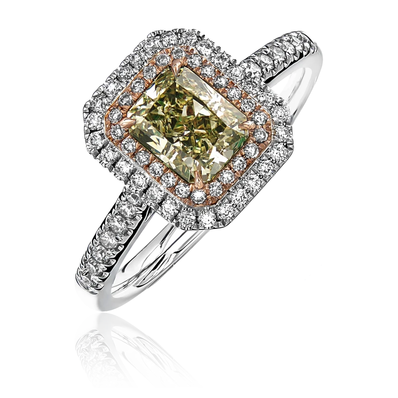 RADIANT 1.05 CT FANCY BROWNISH GREENISH YELLOW/VS2 RING (GIA)
