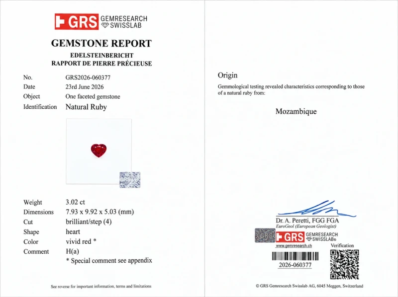 Earrings without a brand MOZAMBIQUE HEART RUBY 3.02-3.41 CT "VIVID RED" EARRINGS (GRS) R3.02-3.41CT 3