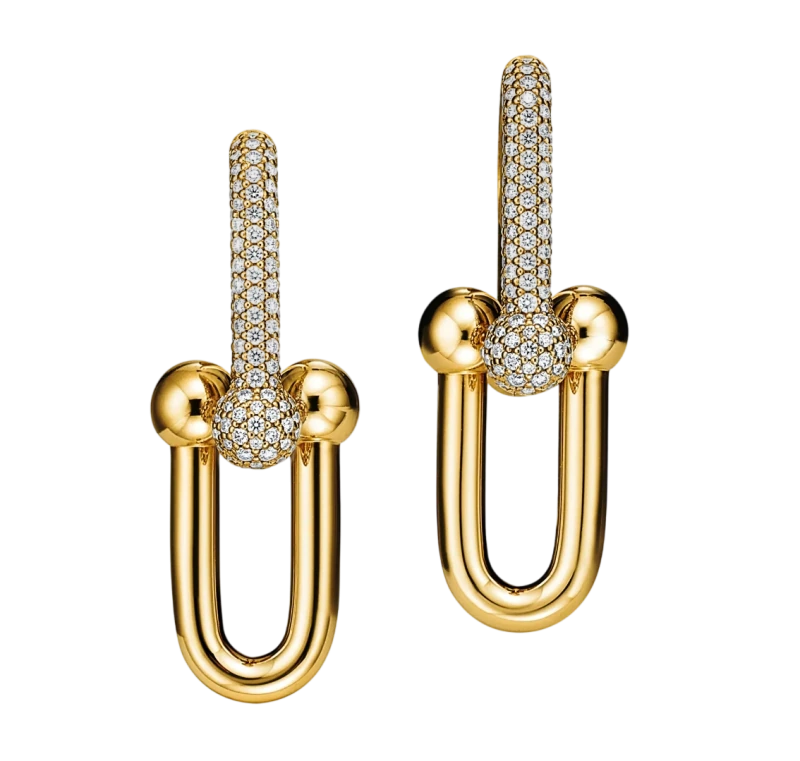 Tiffany HardWear Large Link Earrings in Yellow Gold with Pavé Diamonds