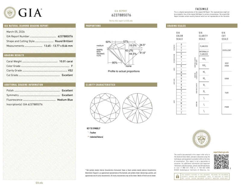 Earrings without a brand ROUND DIAMOND 10.01 CT F/VS2 RING (GIA) EXEXEX NN10.01CT F/VS2 2