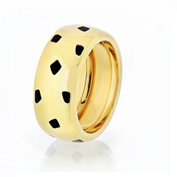 PANTHER SPOTTED LAQUER RING, YELLOW GOLD