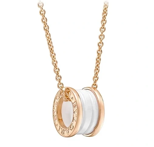 B.ZERO1 PINK GOLD AND WHITE CERAMIC PENDANT NECKLACE