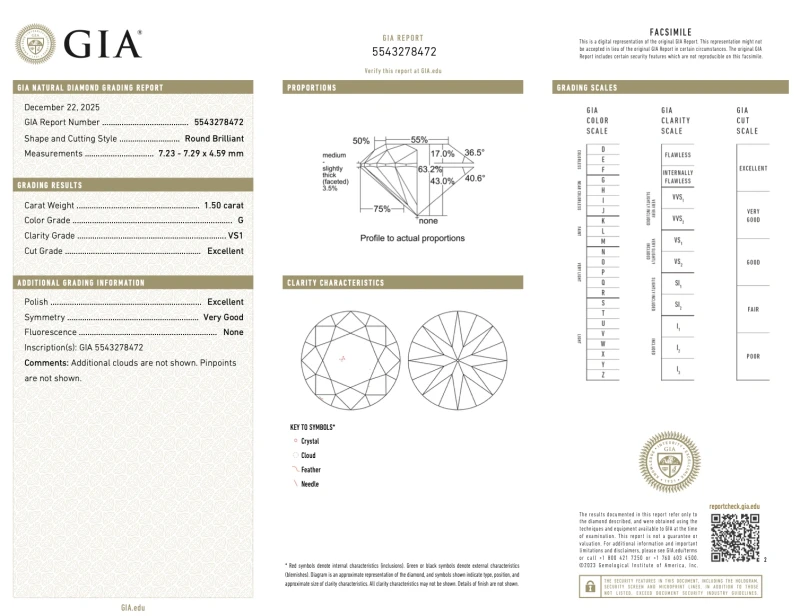 Earrings without a brand ROUND DIAMOND 1.50-1.50 CT G/VS1 EARRINGS (GIA) 7472-NN1.50-1.50 CT G/VS1 3