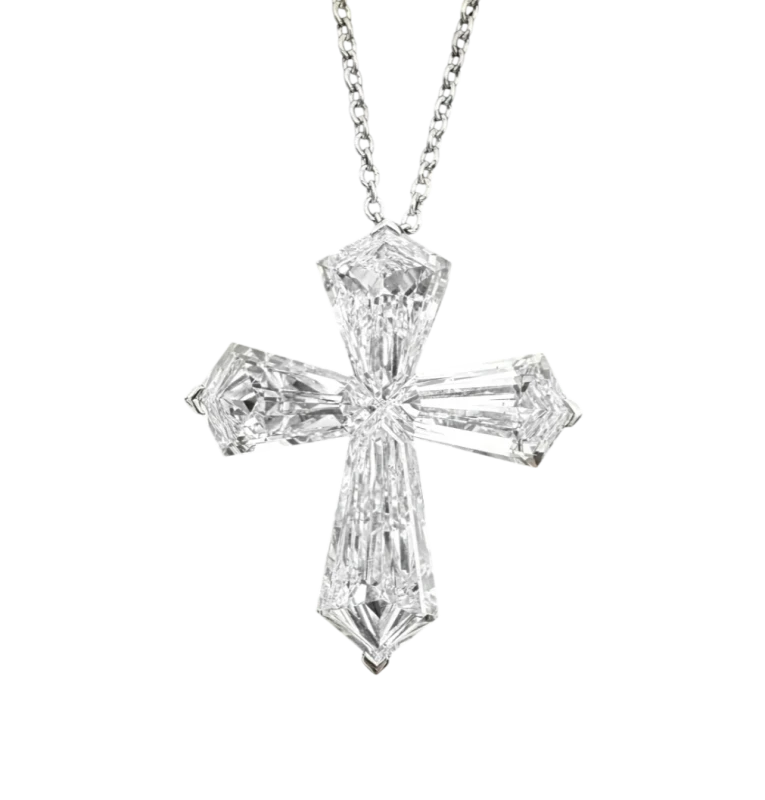 LARGE TRAPEZOID DIAMOND 4.13 CT CROSS PENDANT