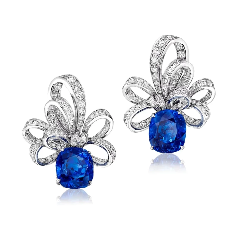 SAPHIRE AND DIAMOND EARRINGS 6.55-6.14 CT VIVID BLUE