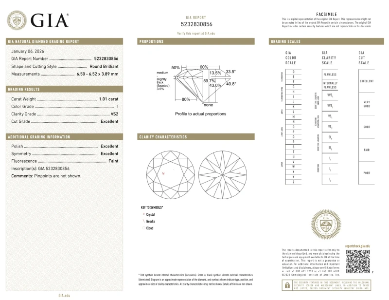 No name ROUND DIAMOND 1.06-1.01 CT I/VS2 EARRINGS (GIA) 846918 1.06-1.01ct I/VS2 2