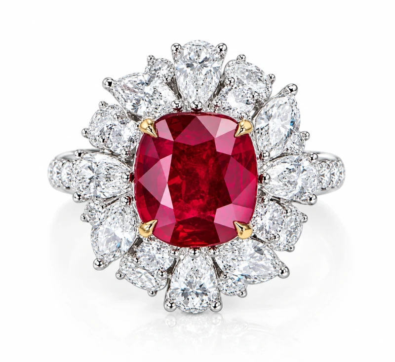 Earrings without a brand CUSHION RUBY 4.01 CT PIGEON BLOOD RING (No hited) RUBY 4.01 1