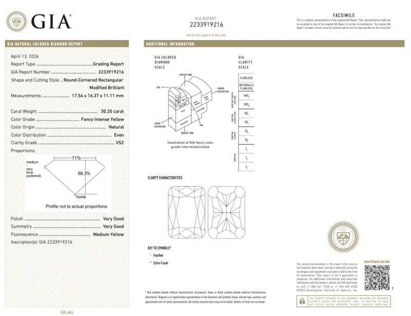 Earrings without a brand RADIANT DIAMOND 30.20 CT FANCY INTENSE YELLOW/VS2 RING (SIZE 51) GIA NN30.20CT FIY/VS2 2