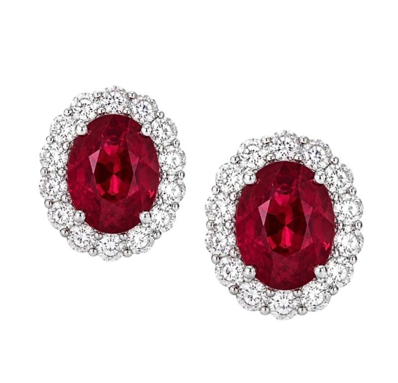 MOZAMBIQUE OVAL RUBY 2.04-2.03 CT "RED—INTENSE TO VIVID RED" EARRINGS (GRS)