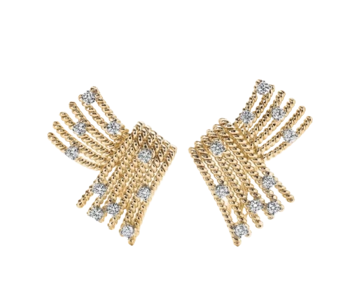 V Ear Clips in Yellow Gold and Platinum with Diamonds