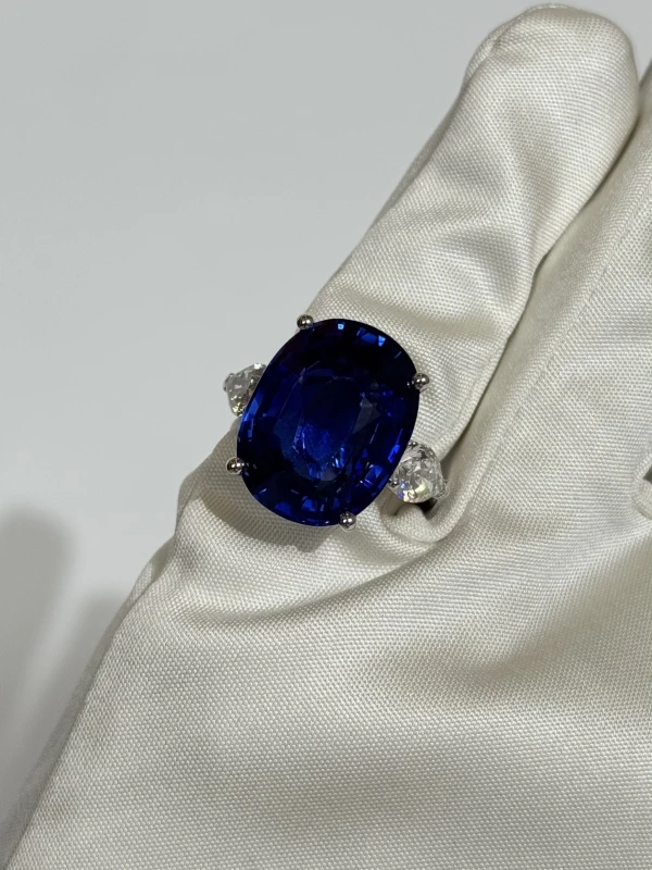 Earrings without a brand OVAL SAPPHIRE 22.55 CT ROYAL BLUE RING (SIZE 51) GRS sp22.55 4