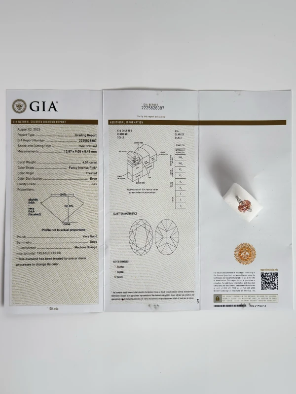 Earrings without a brand OVAL DIAMOND 4.51 CT FANCY INTENSE PINK/SI1 (GIA) SIZE 54 222387 5