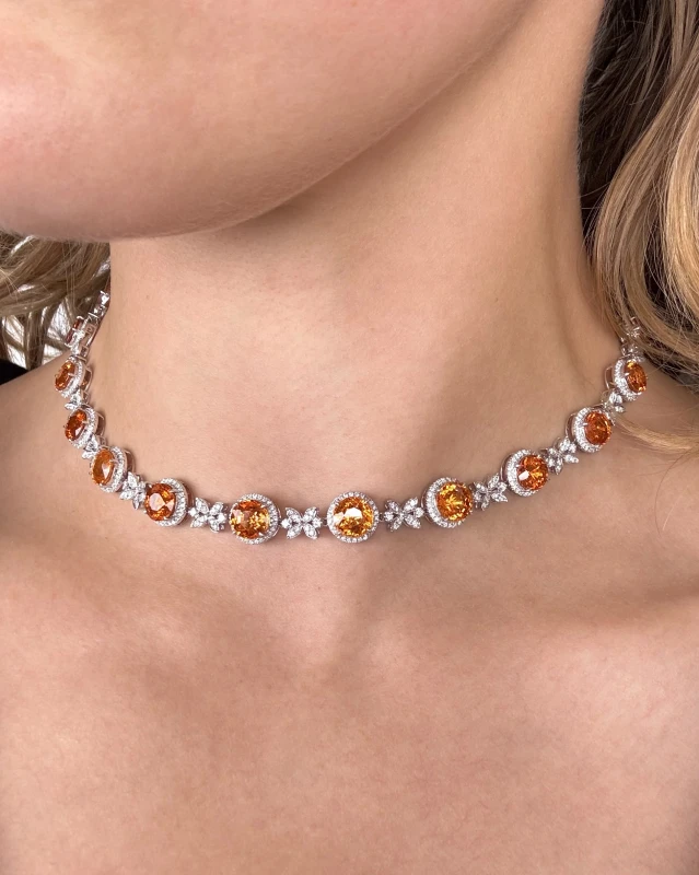 Earrings without a brand SPESSARTITE GARNET & DIAMONDS SET NN8448 5