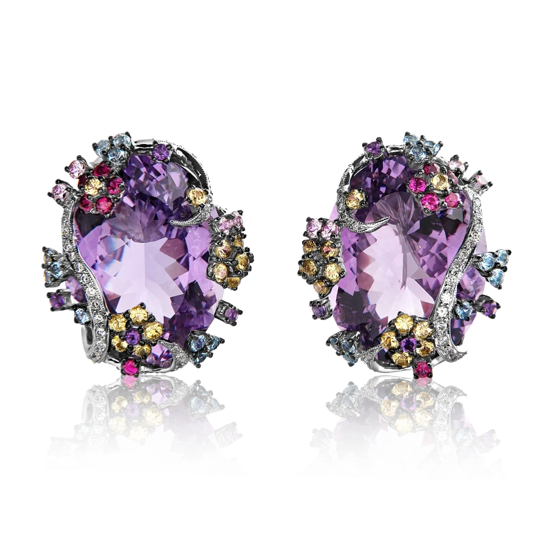 Earrings without a brand Amethyst & Multicolor sapphire set NN963123 3