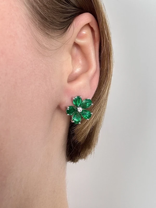 DeRosa FLOWER EMERALD 6.77 CT VIVID GREEN EARRINGS E747687 2