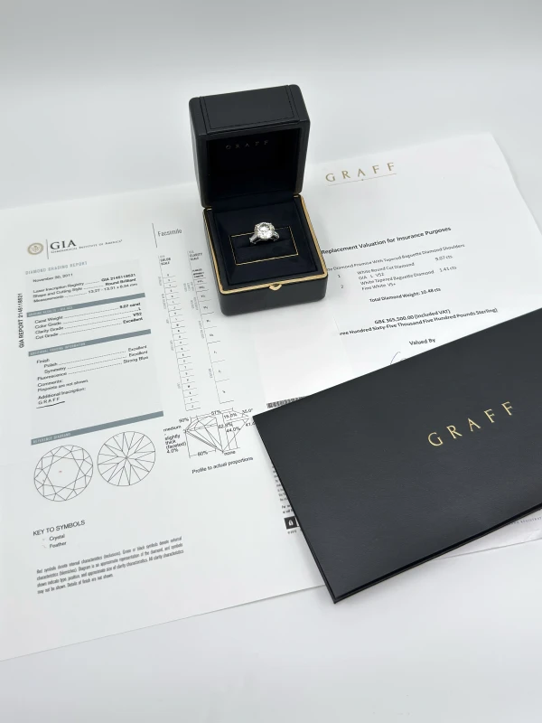 Graff ROUND DIAMOND  9.07 CT L/VS2 RING (SIZE 49) RGR9.07 7