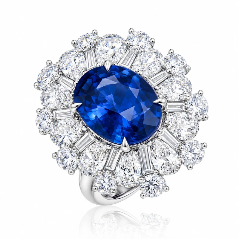 SAPPHIRE 5.01 CT "BLUE", SRI LANKA  & DIAMOND 4.48 CT RING (SIZE 55)