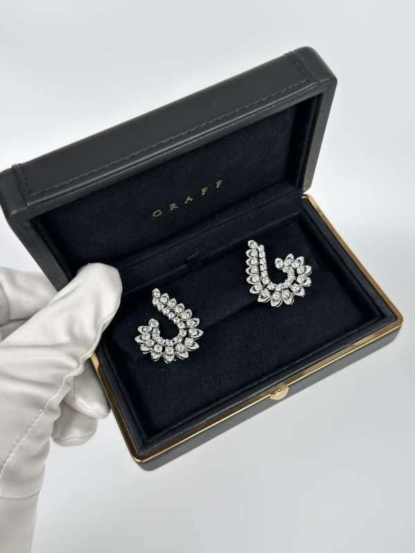 GRAFF White Gold White Round Diamond Ear Climber Studs RGE1603 5