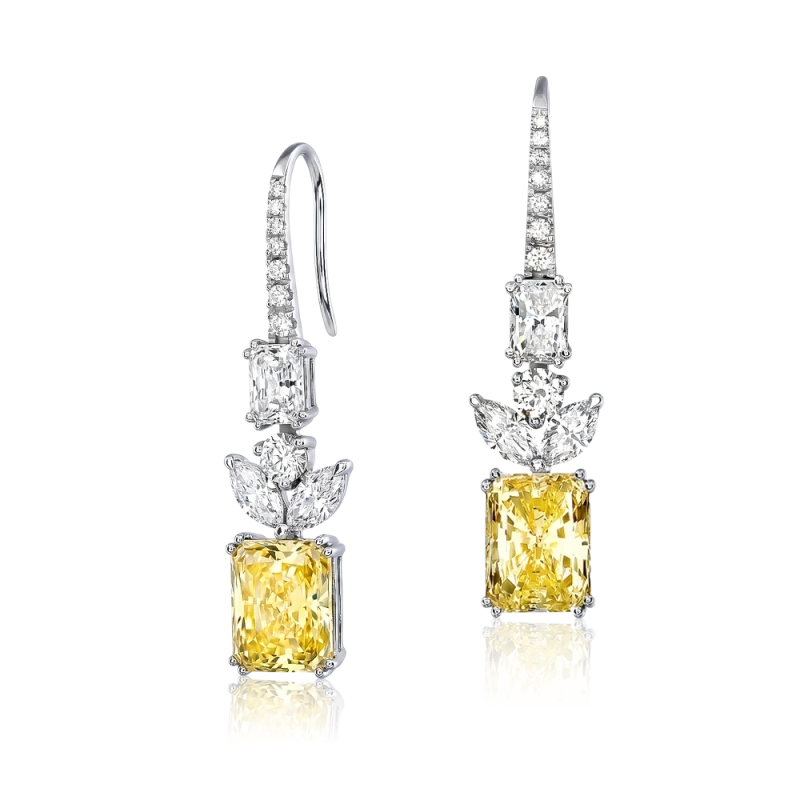 RADIANT DIAMONDS 4.64 - 4.09 CT VERY LIGHT YELLOW/VS EARRINGS