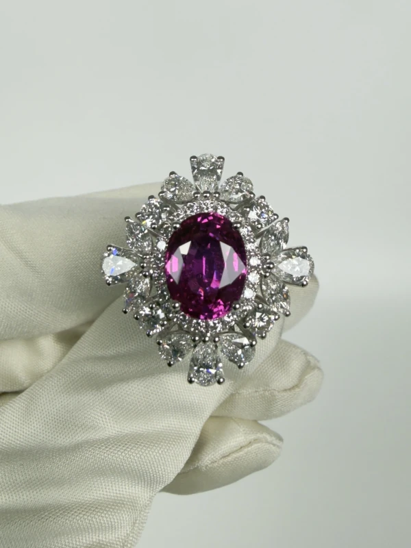 No name OVAL PINK SAPPHIRE 5.12 CT VIVID PINK RING (SIZE 51) PS5.12CT 2