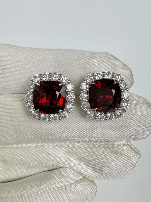 Earrings without a brand CUSHION SPINEL 5.14-4.92 CT DEEP ORANGY RED (BURMA) EARRINGS SP4.92-5.14CT 3